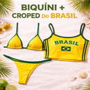 Conjunto Brasil Virginia Cropped + Biquíni (estilo Copa do Mundo / verão)
