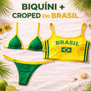 Conjunto Brasil Virginia Cropped + Biquíni (estilo Copa do Mundo / verão)