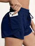Shorts esportivos elásticos femininos, shorts com bolsos, leggings de duas peças para corrida e treinamento