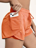 Shorts esportivos elásticos femininos, shorts com bolsos, leggings de duas peças para corrida e treinamento