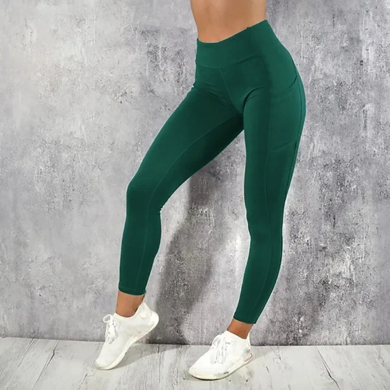 leggings calças de cintura alta com bolso p/ treino, correr, elástico levanta bumbum