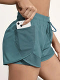 Shorts esportivos elásticos femininos, shorts com bolsos, leggings de duas peças para corrida e treinamento