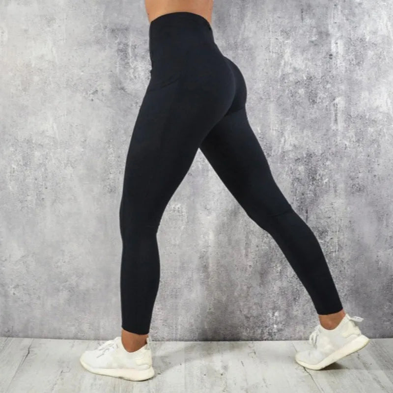 leggings calças de cintura alta com bolso p/ treino, correr, elástico levanta bumbum