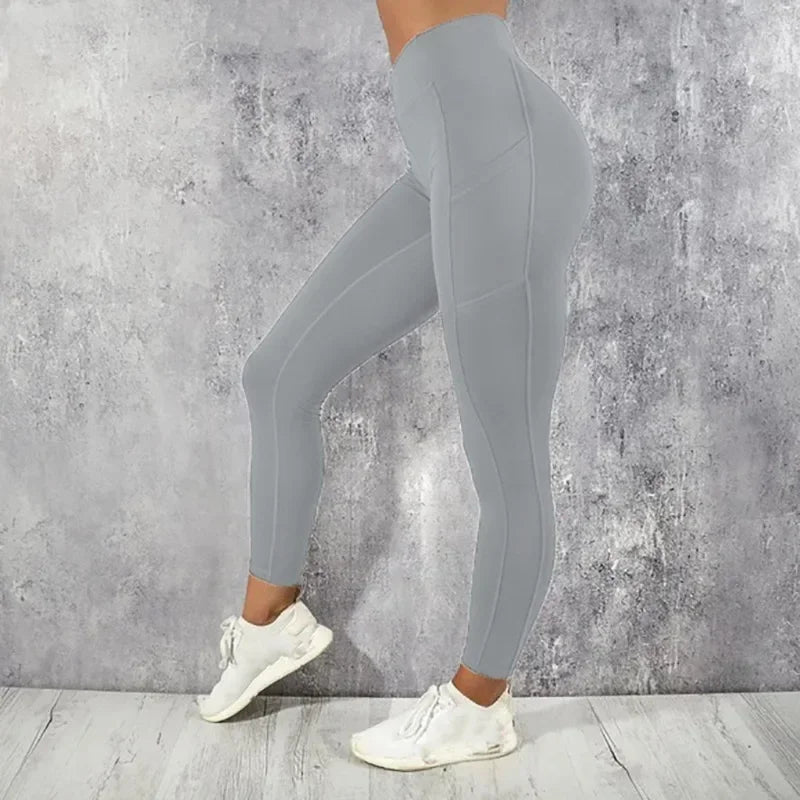 leggings calças de cintura alta com bolso p/ treino, correr, elástico levanta bumbum