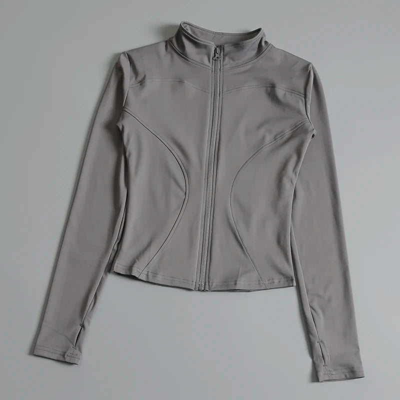 Jaquetas Esportivas Cropped com Zíper para Treinamento, Corrida, e Academia para Mulheres