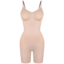 Body modelador feminino inteiro bege de alta compressao com design discreto para uso diario
