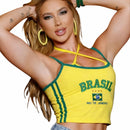 Conjunto Brasil Virginia Cropped + Biquíni (estilo Copa do Mundo / verão)