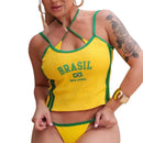 Conjunto Brasil Virginia Cropped + Biquíni (estilo Copa do Mundo / verão)